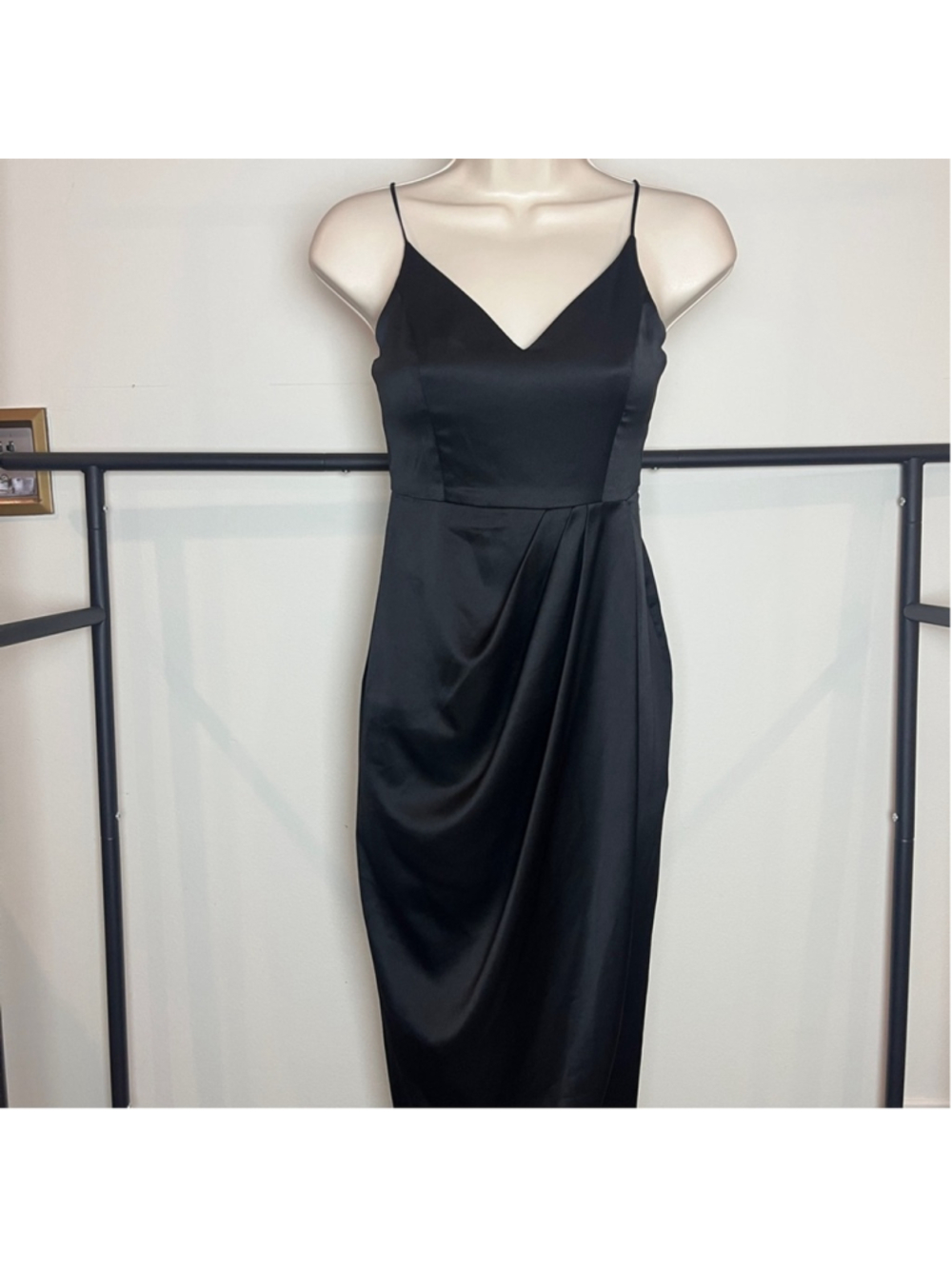 Expresss Slip Dress Black Tie Satin Elegant Spaghetti Wedding Event Cocktail 00